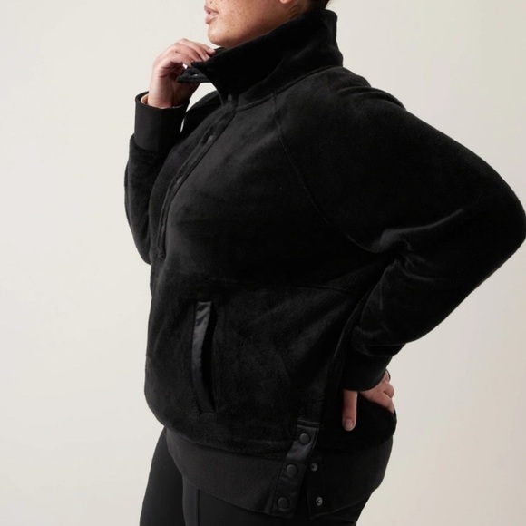 Athleta Black Recover Cozy Snap Front Fleece Pullover - Picture 2 of 12